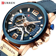 Military Leather Chronograph Wristwatch